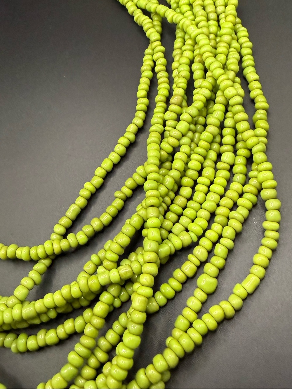 Bold Lime Green Beaded Multi-Strand Necklace with Matching Cuff Bracelet Set - Picture 3 of 10